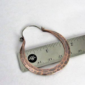 Hammered Copper Hoop Earrings, Sterling Silver Wires, Boho Rio Style