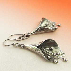 Large Silver Lily Earrings, Argentium Sterling Artisan Earrings, Elegant Flower Jewelry