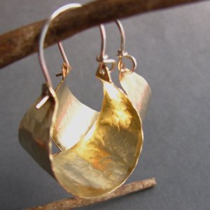Hammered Brass Hoop Earrings, Sterling Silver Ear Wire