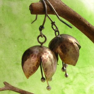 Tinkling Bell Flower Earrings, Brass and Sterling Silver, Mixed Metal Jewelry