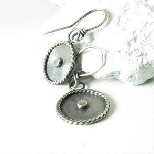 Modern Argentium Sterling Silver Disk Earrings, Edgy, Contemporary And Stylish Everyday Jewelry