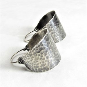 Hammered Sterling Silver Basket Hoop Earrings, Oxidized Finish