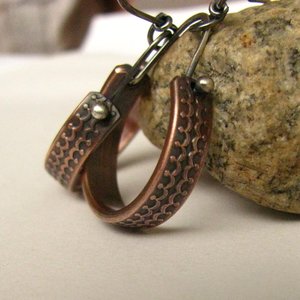Mixed Metal Copper and Silver Dangle Earrings, Artisan Crafted