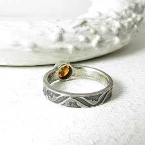 Citrine Sterling Silver Ring, Size 7, Wave Band