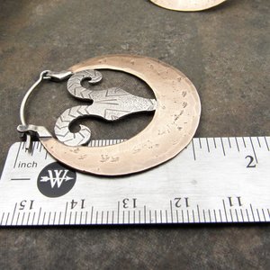 Rams Head Earrings, Large Silver And Bronze Exotic Statement Earrings,  Aries, Mixed Metal Design