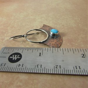 Hammered Copper And Turquoise Earrings, Mixed Metal Jewelry By Mocahete