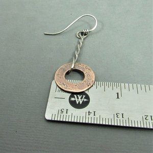 Rustic Silver And Copper Earrings,  Weathered Washer, Simple Rugged Design, Mixed Metal Jewelry