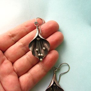 Handcrafted Lily Flower Earrings, Copper and Argentium Sterling Silver