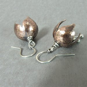 Soulful Sterling Silver And Copper Bell Flower Earrings