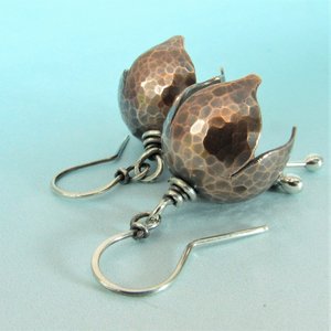 Soulful Sterling Silver And Copper Bell Flower Earrings