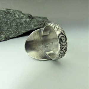 Amethyst Lotus Saddle Ring, Argentium Silver Size 8.5