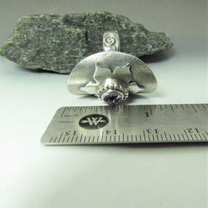 Amethyst Lotus Saddle Ring, Argentium Silver Size 8.5