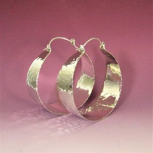 Hammered Argentium Sterling Silver Hoop Earrings, Large Statement Jewelry