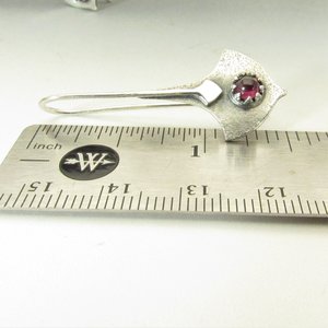 Argentium Silver And Garnet Earrings, Tribal Style Modern Metalsmith Jewelry