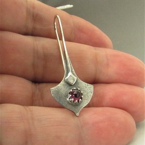 Argentium Silver And Garnet Earrings, Tribal Style Modern Metalsmith Jewelry