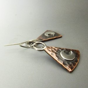 Moon Earrings, Sterling Silver And Copper Earrings, Geometric Mixed Metal  Lunar Jewelry By Mocahete