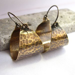 Hammered Mixed Metal Earrings, Sterling Silver And Bronze Basket Hoops