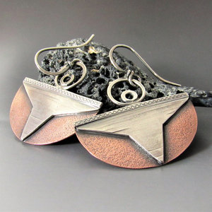 Higher Realm Mixed Metal Earrings, Abstract Angel, Copper And Sterling Silver