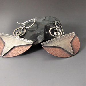 Higher Realm Mixed Metal Earrings, Abstract Angel, Copper And Sterling Silver
