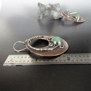 Mixed Metal, Copper And Sterling Silver Green Adventurine Earrings, Large Exotic Earrings
