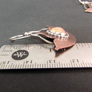 Art Deco Lotus Sterling Silver And Copper Earrings, Mixed Metal And Vintage Cabochons