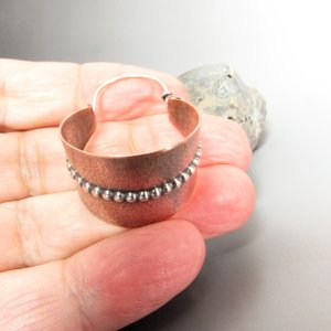 Large Mixed Metal Basket Hoop Earrings, Copper And Sterling Silver, Contemporary Two Tone