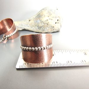 Large Mixed Metal Basket Hoop Earrings, Copper And Sterling Silver, Contemporary Two Tone