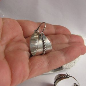 Argentium Silver Hoop Earrings, Beaded Basket, Silversmith Jewelry