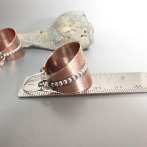 Large Mixed Metal Basket Hoop Earrings, Copper And Sterling Silver, Contemporary Two Tone
