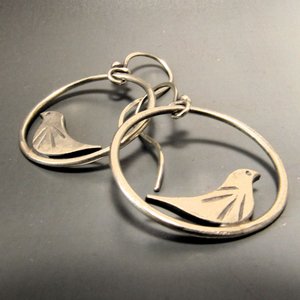 Swingy Argentium Silver Bird  Earrings