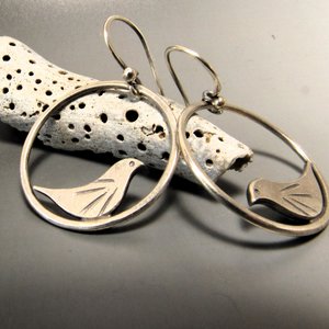 Swingy Argentium Silver Bird  Earrings