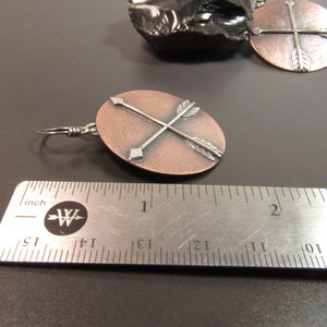 Copper And Silver Mixed Metal Earrings, Friendship Symbol, Disc Shape With Arrows
