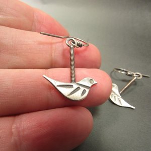 Argentium Sterling Silver Bird Earrings, Gift For Bird Enthusiast