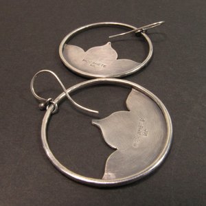 Argentium Sterling Silver Lotus Earrings, Large Floral Dangle Hoops, Boho Statement Jewelry