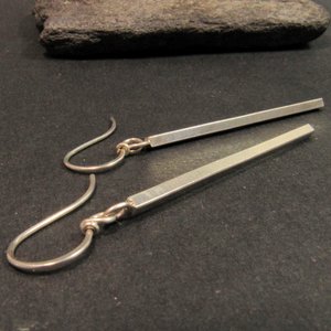 Long, Edgy Sterling Silver Stick Earrings, Argentium Jewelry