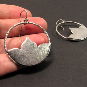 Argentium Sterling Silver Lotus Earrings, Large Floral Dangle Hoops, Boho Statement Jewelry