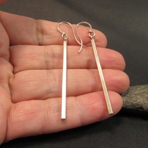 Long, Edgy Sterling Silver Stick Earrings, Argentium Jewelry