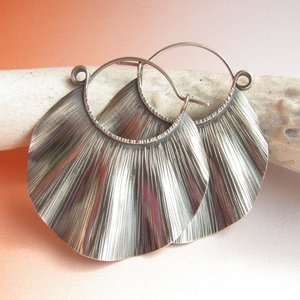 Large Sterling Silver Statement Earrings, Ruffled And Textured Big Silver Hoops, Unique Bohemian Jewelry