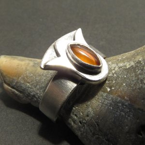 Carnelian Lotus Ring In Argentium Sterling Silver, Egyptian Inspired, Floral Size 6.25 - 7