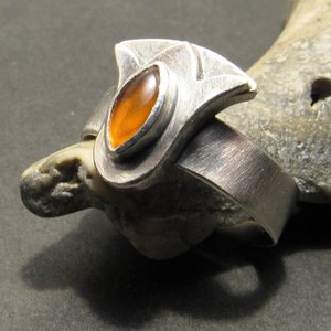 Carnelian Lotus Ring In Argentium Sterling Silver, Egyptian Inspired, Floral Size 6.25 - 7