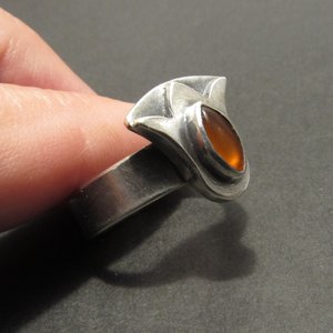 Carnelian Lotus Ring In Argentium Sterling Silver, Egyptian Inspired, Floral Size 6.25 - 7