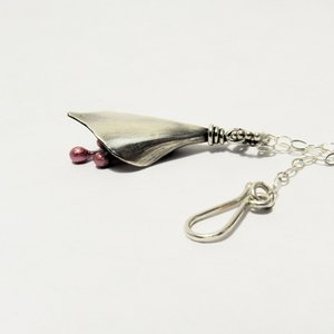 Handmade Sterling Silver Lily Necklace, Flower Jewelry, Red Copper Stamens