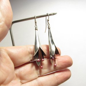 Large Mixed Metal Flower Earrings – Argentium Sterling Silver & Flame-Reddened Copper