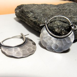 Hammered Argentium Sterling Silver Hoop Earrings | Handmade Minimalist Jewelry