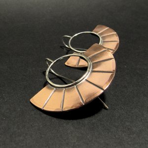 Contemporary  Copper Earrings, Mixed Metal Two Tone Fan Earrings