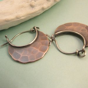 Small Copper Earrings, Forged Hammer Texture, Copper Hoops, Contemporary Metalsmith Design