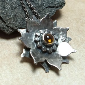 Double petal lotus flower in SS with honey color citrine by Mocahete.