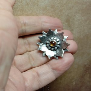 Citrine and argentium SS lotus flower pendant by Mocahete, photo in hand.
