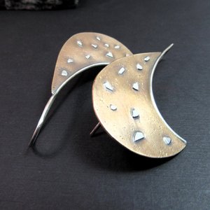 Avant Garde Bronze and Sterling silver earrings on black background