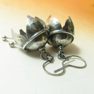 Sterling Silver Bell Flower Earrings, Artisan Musical Jewelry